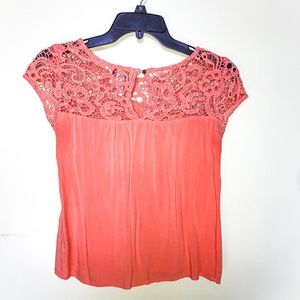 Coral lacey short-sleeve blouse